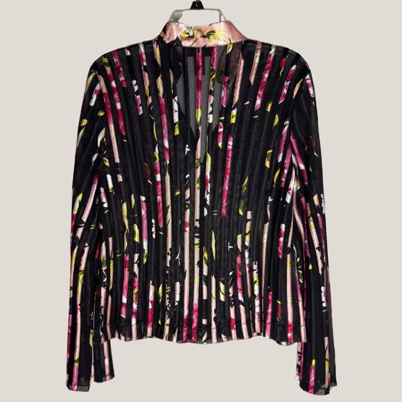 JS Collections Black Floral Mesh Zip-Up Jacket Top - Picture 2 of 6